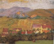 Egon Schiele Village with Mountain (mk12) oil on canvas